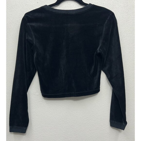 Victoria's Secret Velvet Sweatshirt Crewneck XS Black Cropped Long Sleeve Y2K - Picture 2 of 4